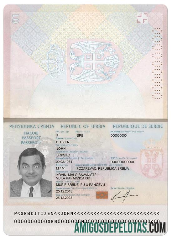 Passaporte da Sérvia 2018 presente exemplo real
